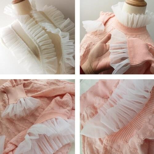 20Yards White Mesh Tulle Embroidery Double Layers Lace Trim Applique Fabric Ribbon for Doll Dress Wedding Clothing Accessories