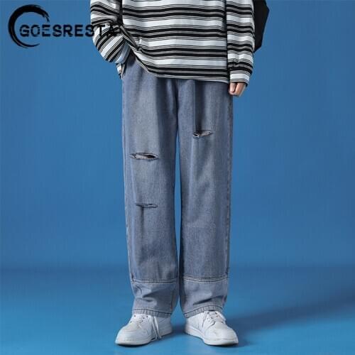 Hole Jeans Men Pants 2021 New Fashion English Printing Retro Men Jeans Trousers S-5XL Large Size Clothing Harajuku Korean Pants