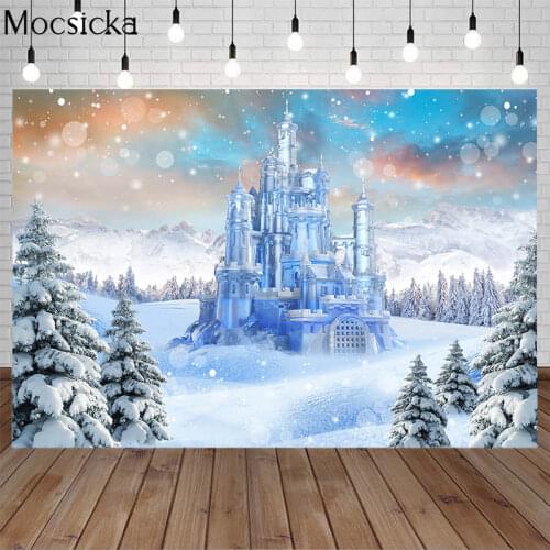 Ice World Castle Backdrops Winter Natural Scenery Princess Birthday Party Background Cake Table Decoration Props Photo Banner