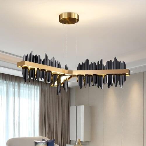 Nordic Style Crystal Chandelier luxury remote control steel chandelier black and gold chandelier simple iceberg island design