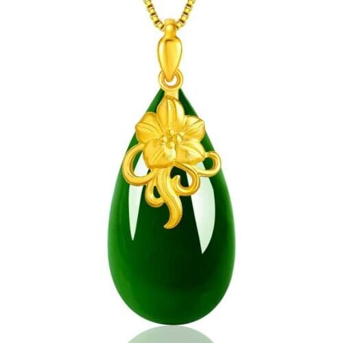 CHINESE JADE INLAY GOOD LUCK WATER DROP PENDANT NECKLACE DIY ACCESSORIES JEWELLERY FASHION HAND-CARVED WOMAN AMULET
