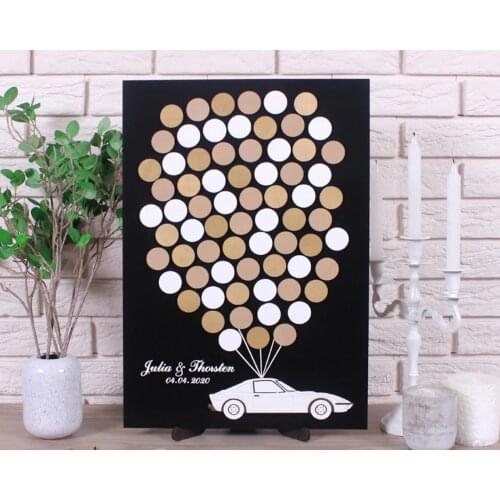 3D Custom Car Theme Wedding Guest Book,Alternative Wood Guestbook,Retro Vintage Car With Hot Air Balloon Car Wedding Sign Gift