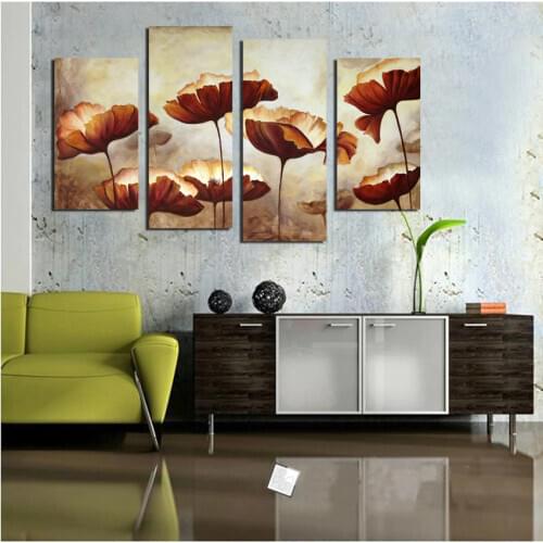 Combined 4 Pcs New In bud Flower Wall Art Painting Prints On Canvas Abstract Flowers Canvas Home decor Unframed