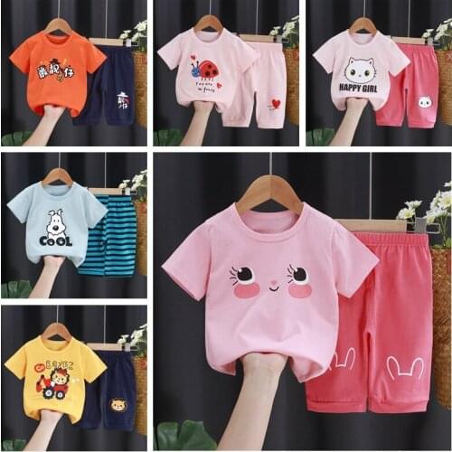 2 Piece Set Kids Clothes Summer Short Sleeve + Middle Pants Suit Boys And Girls Casual Set Toddler Girl Clothes