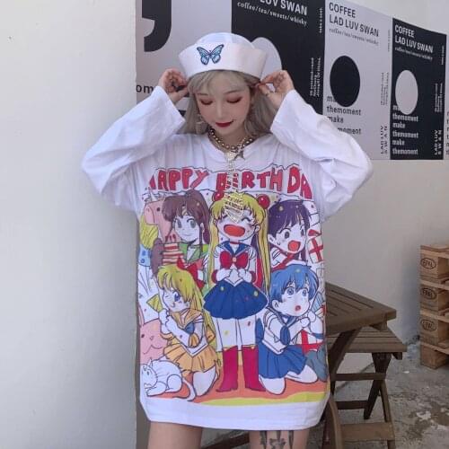 Fashion Spring Cartoon T-shirts Women Kawaii Anime Kawaii Casual T-shirt Streetweat Women Tops Cute Japan Tshirt Funny