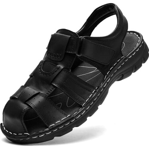 New Large Size Cross-border Leather Toe Cap Handmade Sandals Summer Mens Shoes Male Shoes Chaussure Homme Zapatos Hombre