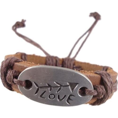 New fashion alloy love fish bone charm hemp rope genuine leather wrap belt Bracelets bangle jewelry for women men