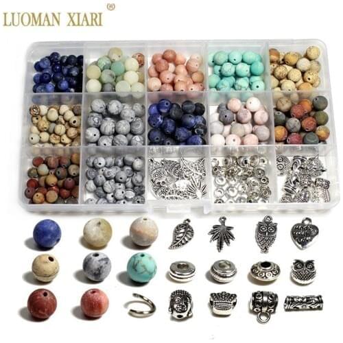 New 2020 Jewelry Making Kits Round Matte Natural Stone Beads Charms for Jewelry Making Diy Bracelet Handmake Craft Making