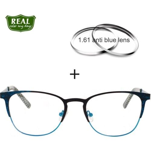 REAL New Stylish Metal Eyeglass Frames unisex Eyewear Prescription Glasses Optical Frame with 1.61 anti blue Lens (0~6.00)