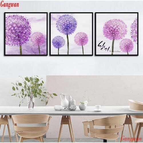 New arrival DIY Crystal full drill square 5D diamond painting Purple Dandelion Plant Pictures 3d cross stitch kit mosaic round