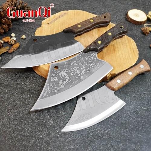Handmade Meat Cleaver Forged Steel Butcher Knife Stainless Steel Chef Knife Fishing Knife Chopping Knife Outdoor Cooking Cutter