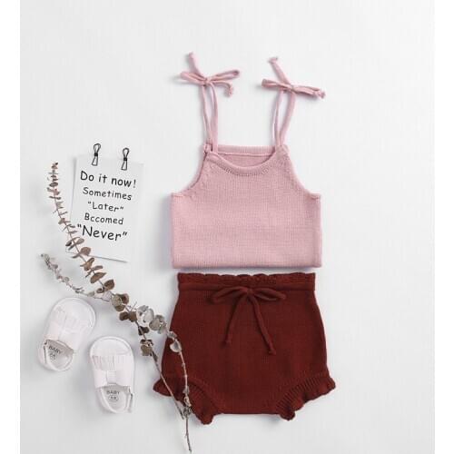 Autumn winter baby girls clothes cotton knitted strap shirt+shorts for girls outfits children clothing set bebek setleri