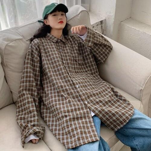 Autumn and winter thickened long-sleeved plaid shirt womens long-sleeved casual loose blouse jacket