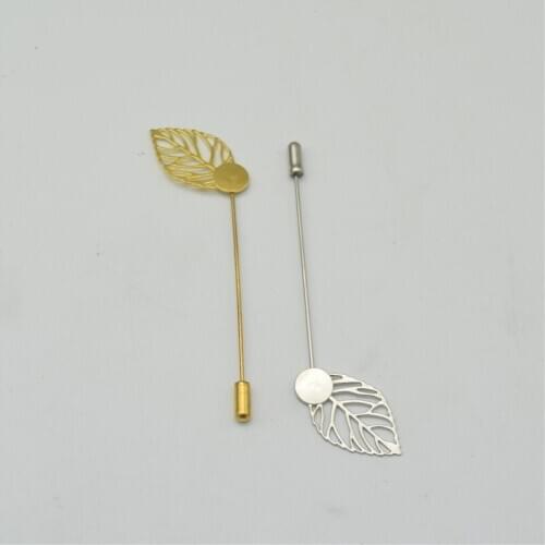 50pcs Gold/Silver color Leaf shaped Metal Brooch Lapel Pin Base for Suit Collar Skirt Knitted Diy Jewelry Findings