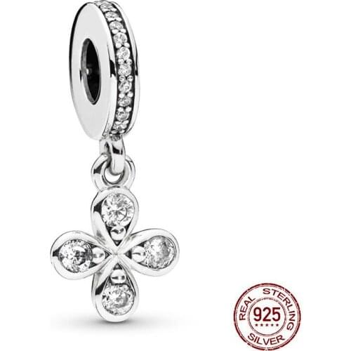 New 925 Sterling Silver Clear Four Leaf Clover Dangle Charm Fit Original Pandora Charm Bracelets Necklace For Women DIY Jewelry