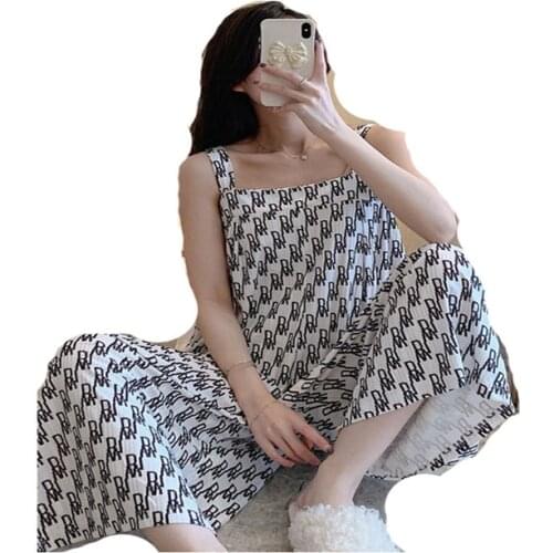 3311c-1Summer Pajamas Women Pure Cotton Sling pajamas Summer Cute One-piece Pajamas Can Wear Outside Cotton Home Clothes