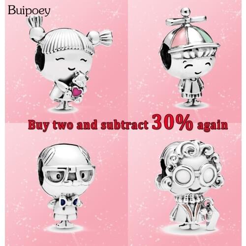Buipoey Silver Color Boy & Girls Heart Beaded Charm Fit Original Bracelet & Necklace For Kids Jewelry Accessories Beads Pendant