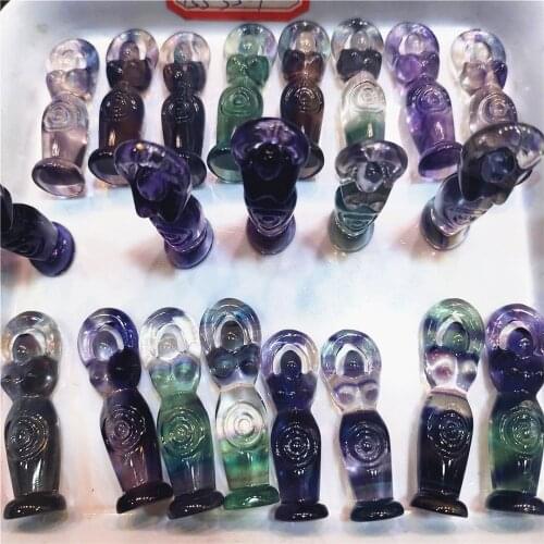 Dropshipping 1-3pcs Natural Fluorite Crystal Statue of Liberty Fluorite Quartz Goddess rainbow Crystals Healing Love Gift