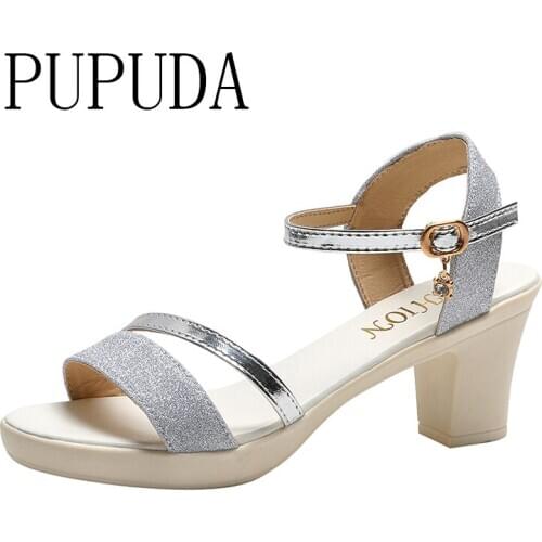 PUPUDA One-Line Buckle High Heel Shoes Women All-Match Open-Toed Sandals Fresh Ladies Sandals 2020