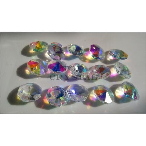 400Pcs 14MM AB Color Glass Crystal Octagon Beads In 1 Hole/2Holes Freeshipping