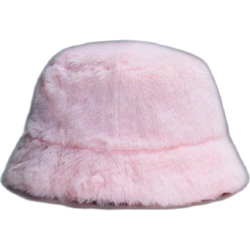 Faux rabbit fur European and American pink fisherman hat autumn and winter dome plush basin hat