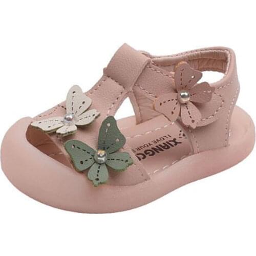 Summer new childrens leisure sports sandals Girls Toddler Baotou shoes soft bottom bow princess shoes childrens Non Slip shoes