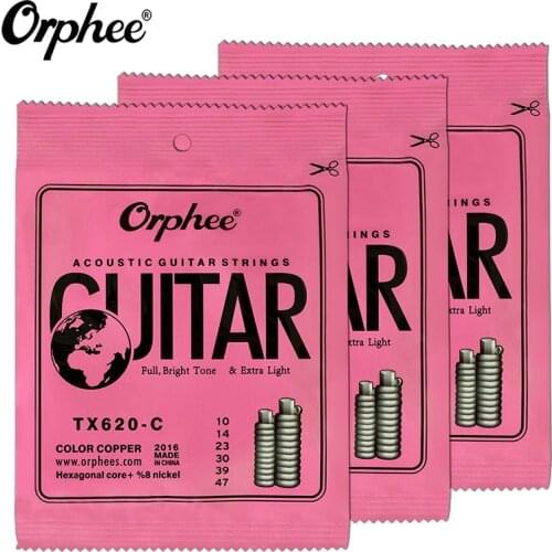 Orphee TX620-C Acoustic Guitar Strings Colorful Strings Hexagonal Carbon Steel Bronze Wound 1st-6th Strings