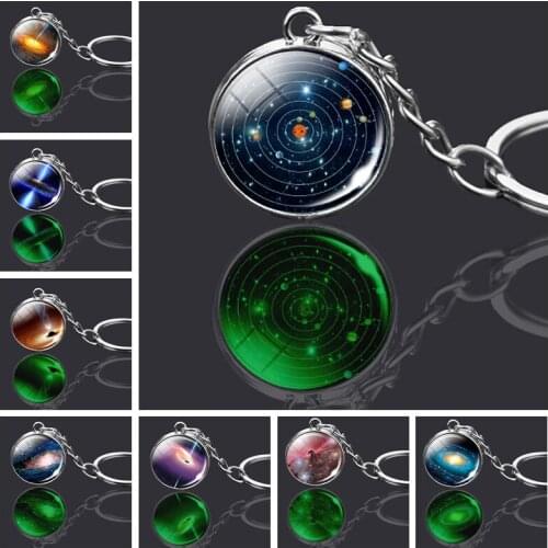 Glowing Milky Way Planet Glass Ball Keychain Solar System Galaxy Moon Earth Pendant Keyring Luminous Car Key Chains Men Jewelry