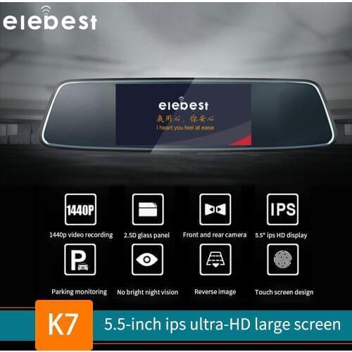 Elebest K7 6.5 inch Touch Screen car dvr camera rearview mirror dual lens recorder night vision dash cam FHD 1080P