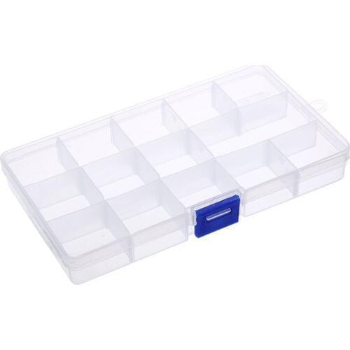 XRHYY Transparent Plastic Grid Box Storage Organizer for Display Collection with Adjustable Dividers - 15 Grids - 6.9"x4"x0.9"