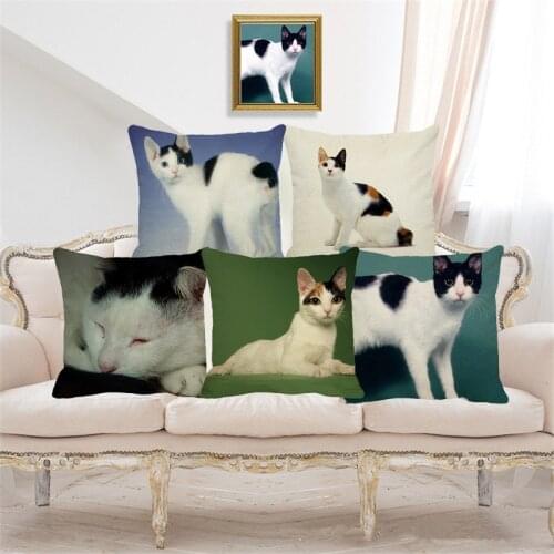 XUNYU Cute Japanese Short-tailed Cat Pet Cushion Cover Pillow Case Home Decorative Throw Pillowcase Cover for Sofa Car Cojines