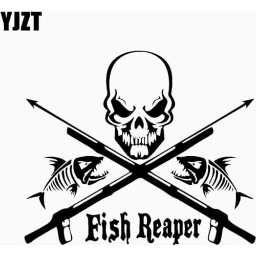 YJZT 16CM*13.5CM Fish Reaper Skull Diver Down Speargun Car Boat Truck Vinyl Decal Car Sticker Black/Silver C24-1069