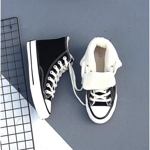 Women Black Yellow Winter Sneakers Women Plus Velvet Keep Warm Vulcanize Shoes Ladies High Top Casual Canvas Shoes O4-03