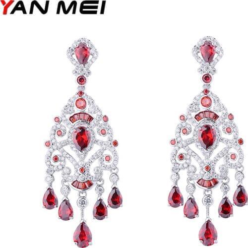 YAN MEI 2017 Elegant Chandelier Shape Cubic Zirconia Big Earrings Women Lady Fashion Wedding Party Jewelry GLE6479