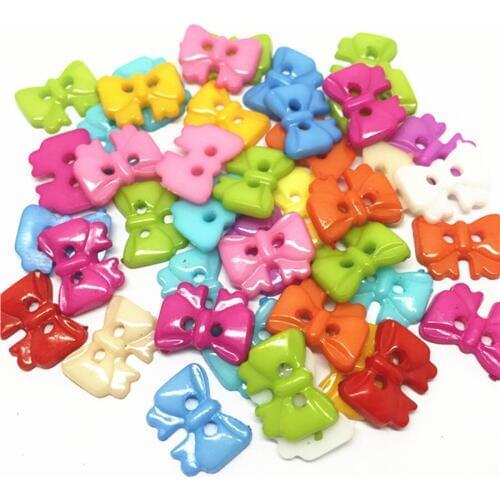 100pcs 14x11mm Plastic Bow Knob Button Mixed Cartoons Sewing Clothes Accessory Buttons Coat Boots Scrapbooking Embellishments
