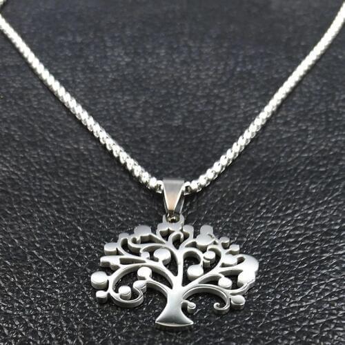 2021 Fashion Tree of Life Necklaces Women Silver Color Necklace Stainless Steel Note Necklaces Pendants Jewerly collares N122S02