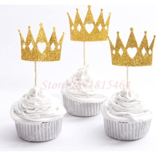 30pcs Glitter Crown Cupcake Topper Birthday Theme Christening Baptism Party Supplies Kids Baby Shower Party Decorations