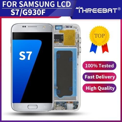 5.1'' NEW Super AMOLED For Samsung Galaxy S7 G930 G930F SM-G930F LCD With Frame Display Touch Screen Assembly Replacement