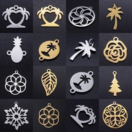 5pcs/lot Stainless Steel Coconut Palm Tree diy Jewelry Making Charm Wholesale Leaf Necklace Pendant Flower Bracelet Charms