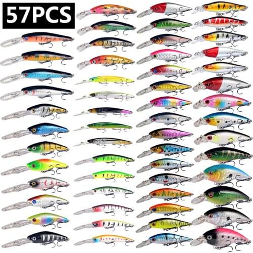 63pcs/lot Fishing lures Set Mixed 11 Different Style Wobbler Fishing Tackle or 63 Colors Minnow/Crank/Squid and Soft Frog Mix