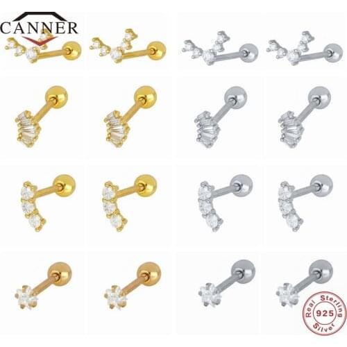 CANNER 2Pcs 925 Sterling Silver 18k Gold Plated Piercing Stud Earrings for Women Thread Earring Jewelry Pendientes Kolczyki