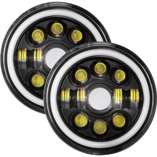 7inch Round LED Headlight Car Daytime Running Light Double Angel Eyes for Jeep Wrangler/CJ-8 Scrambler for Land Rover Defender
