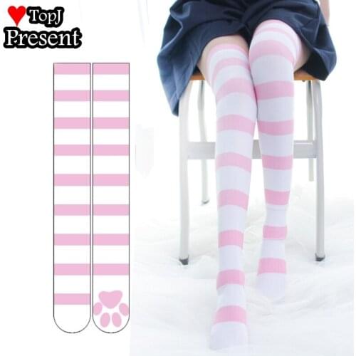 Velvet Medias Kawaii Cat Paw Printed Thigh High Stockings Anime Cosplay Hosiery Women Girls Sweet Sexy stockings