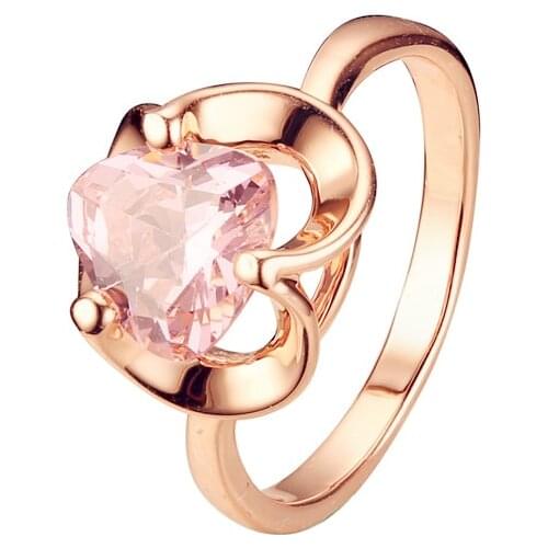 Pink Cubic Zirconia Heart Shape Lady Rings 585 Gold Color Wedding Bands Fashionable Women Jewelry