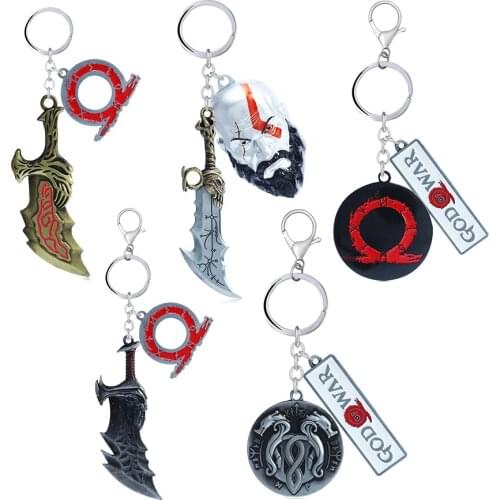 Game God Of War 4 Keychain Mural Snake Shield Axe Weapon Kratos Mask Blades of Chaos Key Holder Bag Pendant Men Jewelry Llaveros