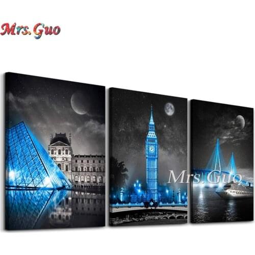 Black and White Blue Stylish Building 5d round Diamond Embroidery diamond painting full Square drill cross stitch mosaic 3 piece