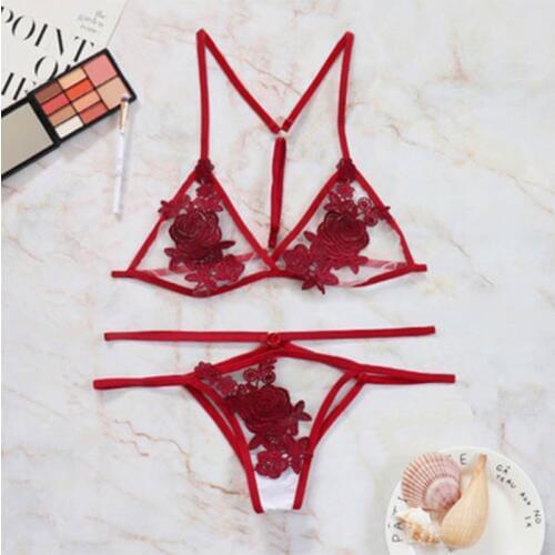 Floral Lace Sheer Garter Sexy Lingerie Set Women Intimates 2019 Underwire See Through Bra And Thongs Underwear Sets Sex bra Set