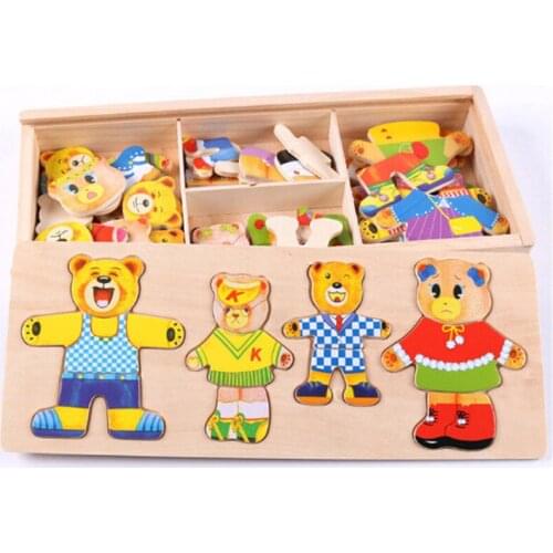 Little Bear Change Clothes Childrens Early Education Wooden Jigsaw Puzzle Dressing Game Baby Wooden Puzzle Toys