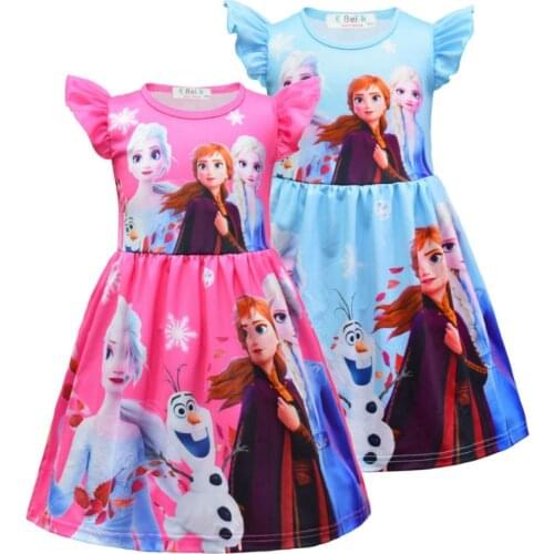 Frozen 2 Childrens Dress Baby Girl Flying Sleeve Dress Girls Summer Dress New 2020 Aisha Anna Sisters Princess Dress 3-8Y