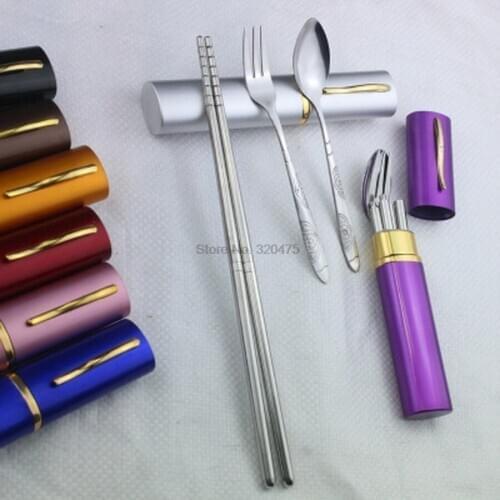 By dhl 100set 4pcs/set Portable Travel Kids Adult Cutlery Travel Fork Tableware Dinnerware Sets Camping Picnic Gift Child Kids